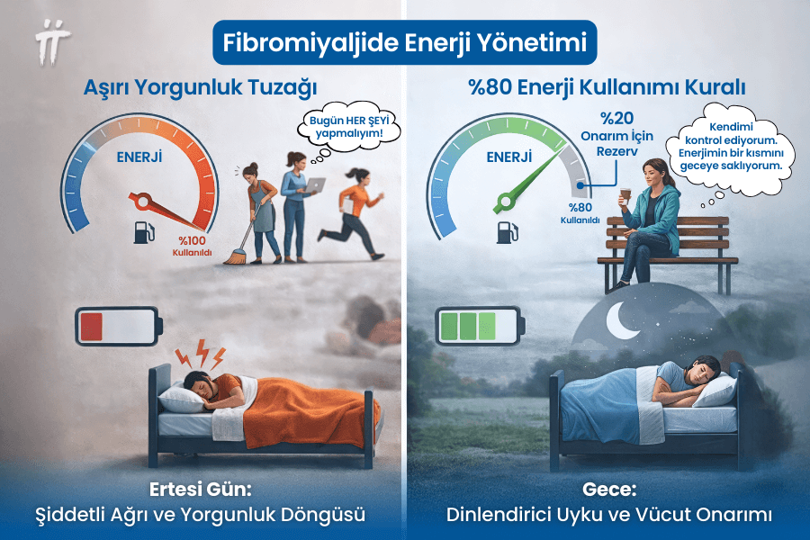 Geçmeyen vücut ağrıları yaşamamak için fibromiyaljide enerjiyi bir anda harcamak yerine, gün içine planlı molalarla yaymak gerekir.