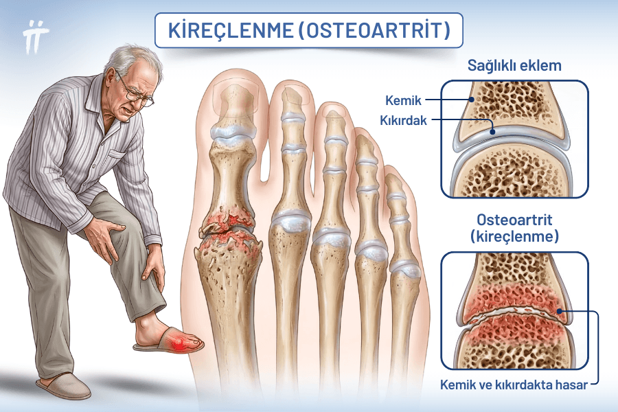 Eklemleri koruyan kıkırdak dokusunun aşınmasıyla meydana gelen kireçlenme, özellikle uzun süre hareketsiz kaldıktan sonra şiddetlenen bir ayak ağrısı ve tutukluk nedenidir.