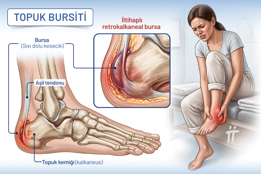 Kemikler ve yumuşak dokular arasındaki sürtünmeyi önleyen bursaların iltihaplanması, ayak ağrısı nedenleri arasında yer alır.