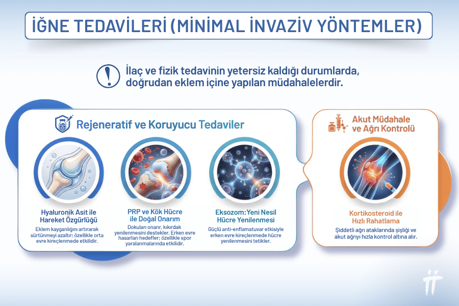 İlaç ve fizik tedavinin yetersiz kaldığı durumlarda uygulanan PRP, kök hücre ve yeni nesil hücre yenileyici yöntemler, eklem hasarını onarmayı ve ağrıyı kontrol altına almayı hedefler.