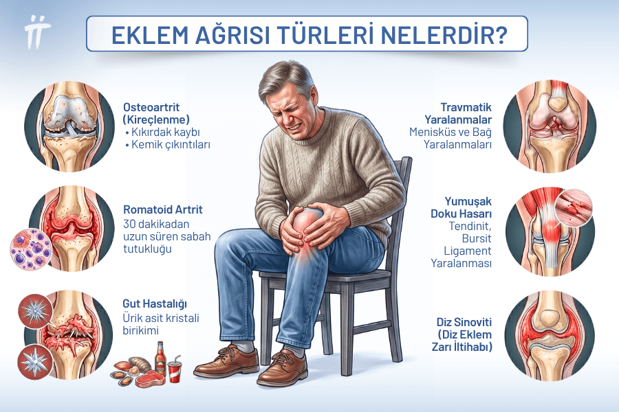 Diz ağrısı her zaman kireçlenme (osteoartrit) kaynaklı olmayabilir. Romatoid artrit, gut hastalığı, menisküs yaralanmaları ve yumuşak doku hasarları gibi birçok farklı faktör dizde benzer şikayetlere yol açabilir.