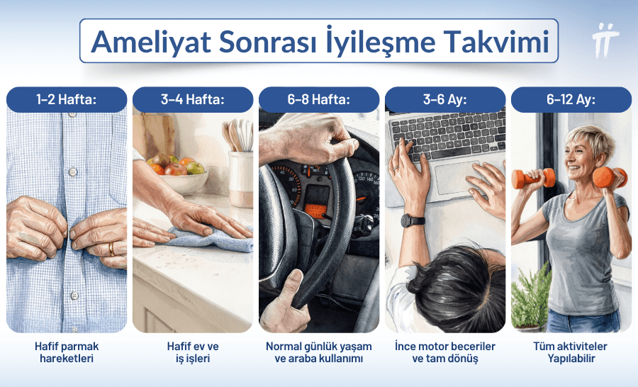 Ameliyat sonrası iyileşme süreci kişinin yaşı, hasarın boyutu ve ardından uygulanan egzersizlere göre değişmektedir.