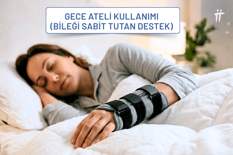 Gece Ateli, bileği nötr pozisyonda tutarak, sinirlerin gece boyu baskı altında kalmasını engeller.