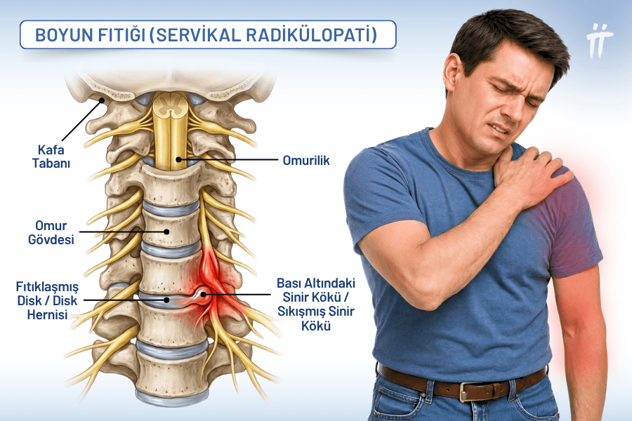 Servikal radikülopati, boyun omurları arasındaki disklerin omurilik veya sinir köklerini sıkıştırmasıdır.