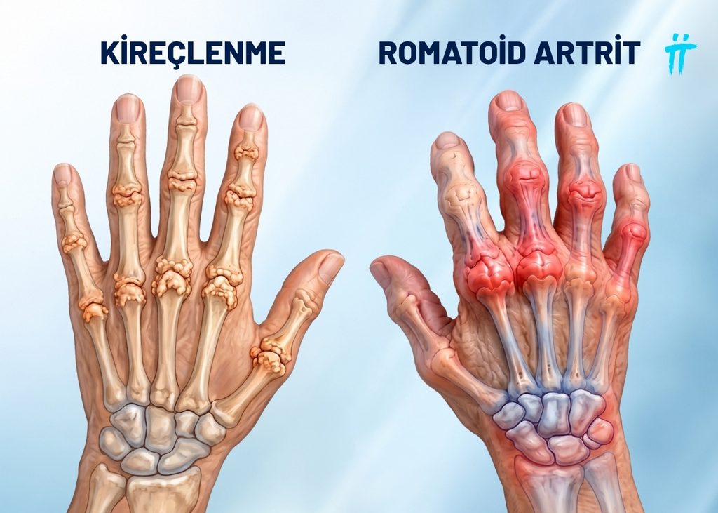 Eklem ve romatizmal hastalıklardan bazıları kıkırdak dokunun zamanla aşınması ile ortaya çıkan kireçlenme ve bağışıklık sisteminin eklemlere saldırdığı ramatoid artrit olabilir.